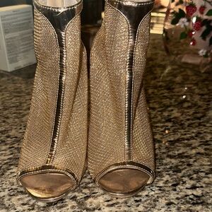 Elegant Gold Peep-Toe Ankle Boots